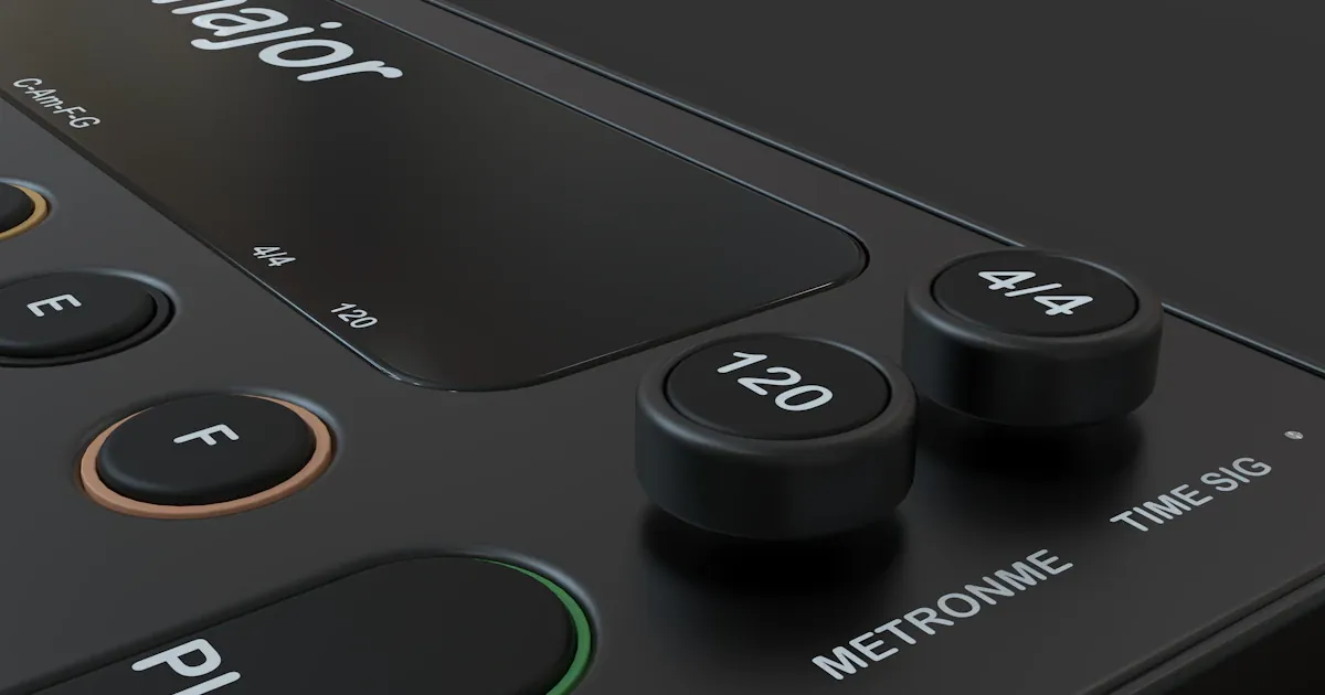 A close-up of a digital metronome displaying its tempo settings