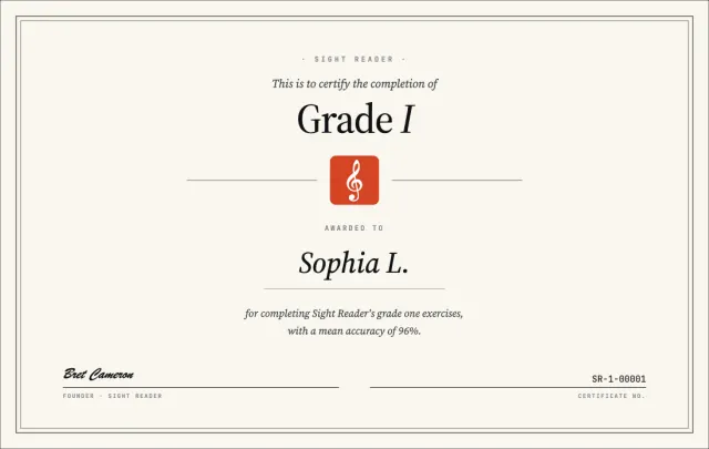 Sample Grade 1 completion page